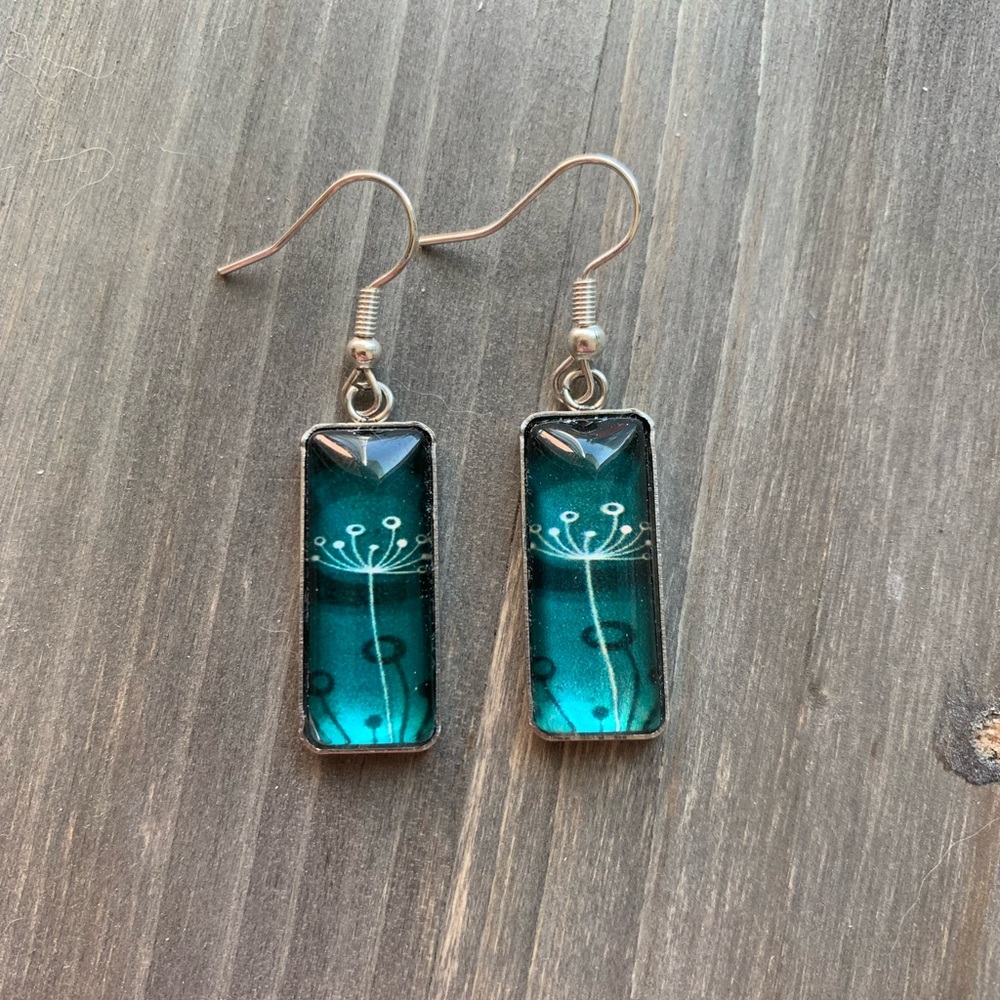 3/$20-Teal and Silver Rectangular Earrings